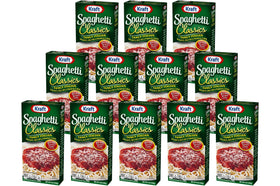 Kraft Spaghetti Classics Tangy Italian box front shows a quick, family-friendly dinner option.