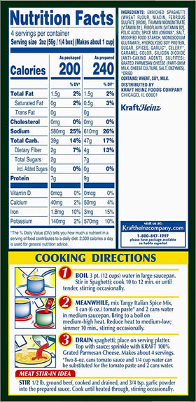Kraft Spaghetti Classics Tangy Italian spaghetti noodles image, ready to cook in under 30 minutes.