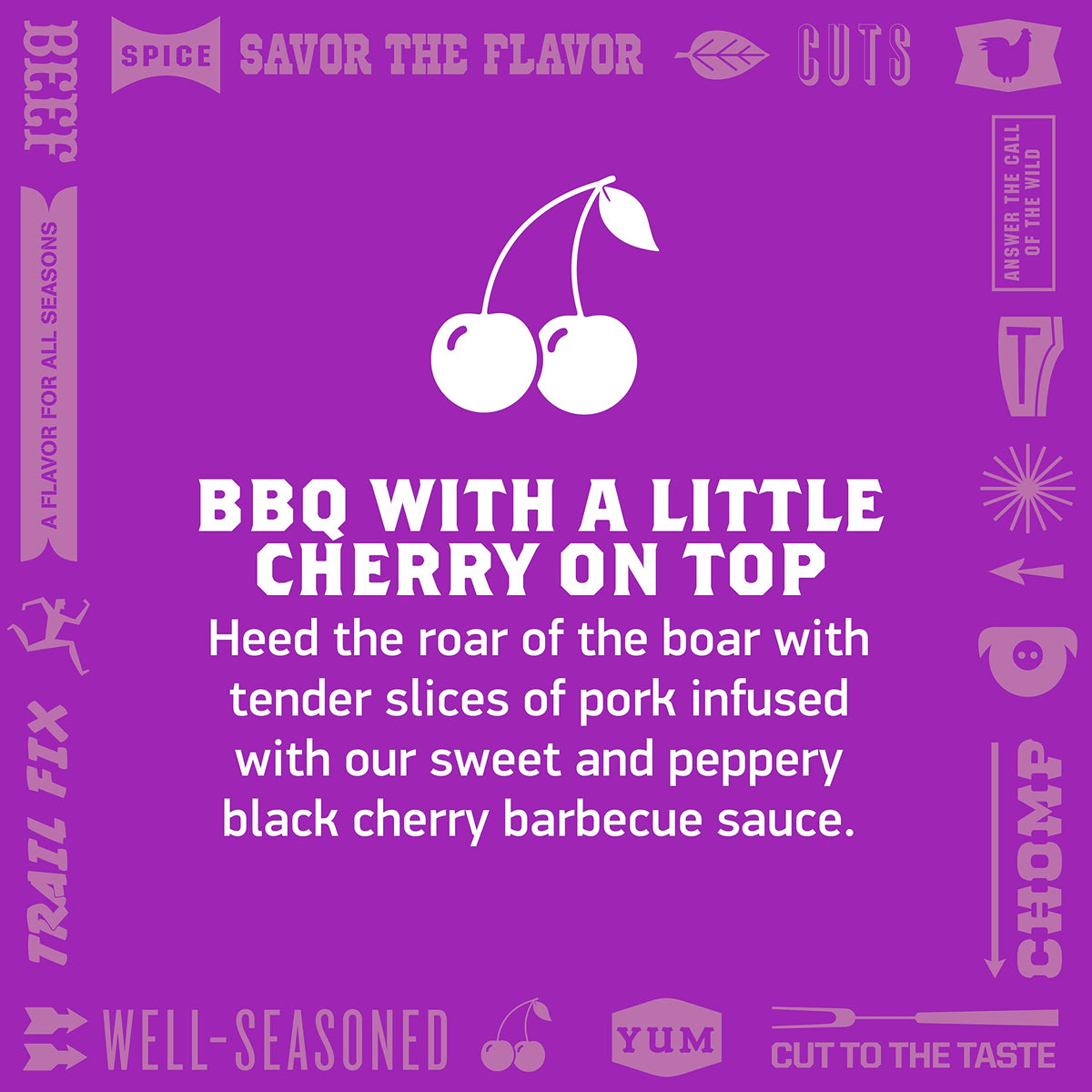 KRAVE black cherry BBQ glaze close-up highlights savory-sweet texture.