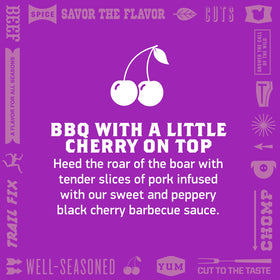 KRAVE black cherry BBQ glaze close-up highlights savory-sweet texture.