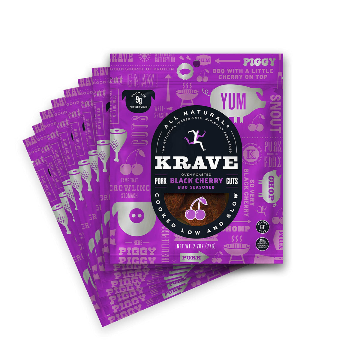 KRAVE Black Cherry BBQ pork jerky slices for bold flavor on the go