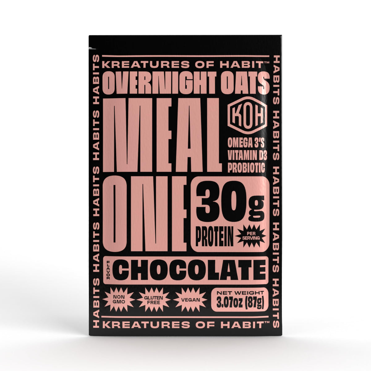 Kreatures of Habit MEAL ONE chocolate pack7 in box, easy daily meal replacement.