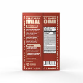 Kreatures of Habit Meal One gluten-free and dairy-free badge signals allergen-friendly nutrition.