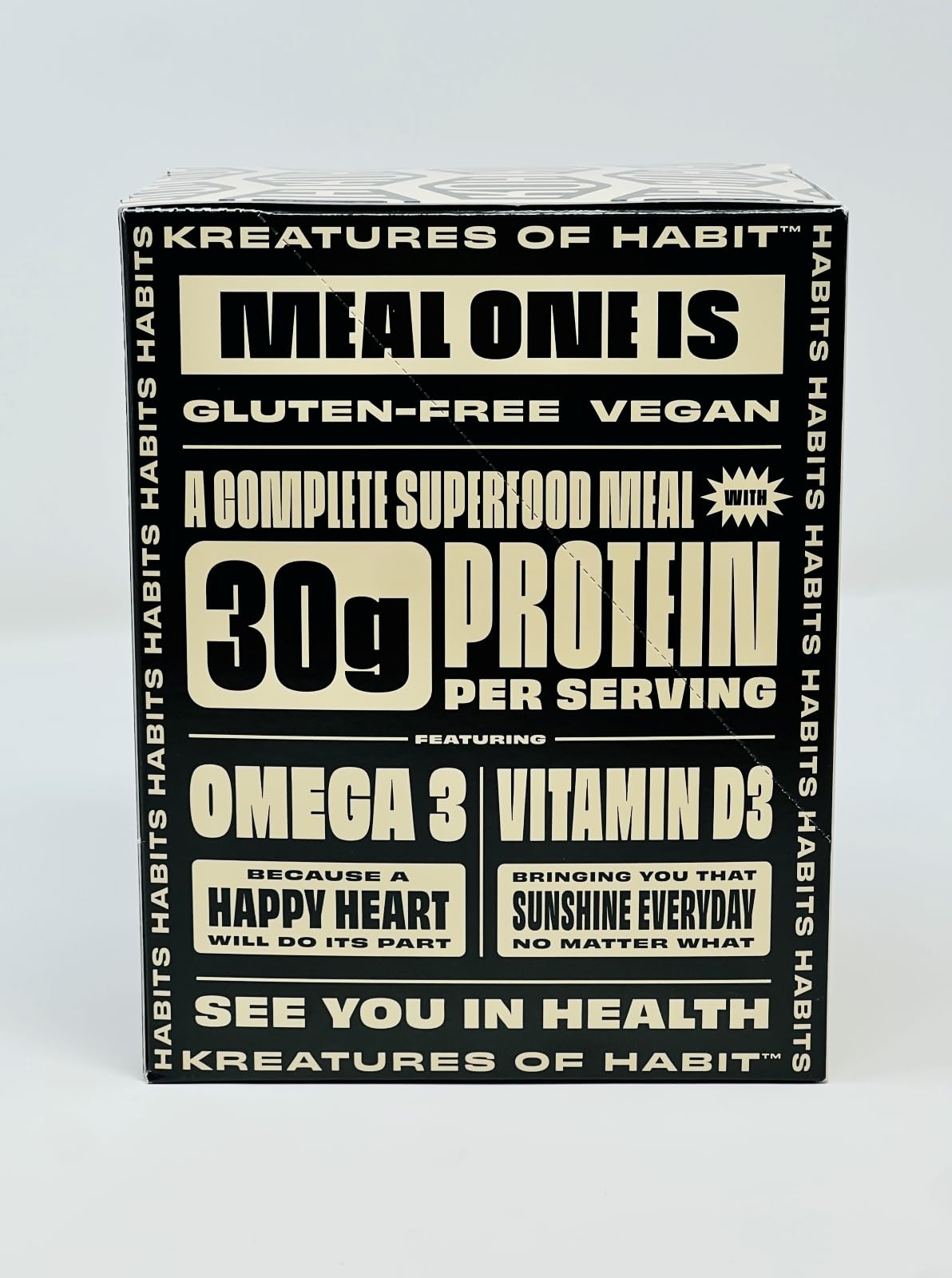 Kreatures of Habit Meal One protein powder tin sturdy tub with scoop for easy prep
