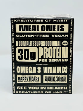 Kreatures of Habit Meal One protein powder tin sturdy tub with scoop for easy prep