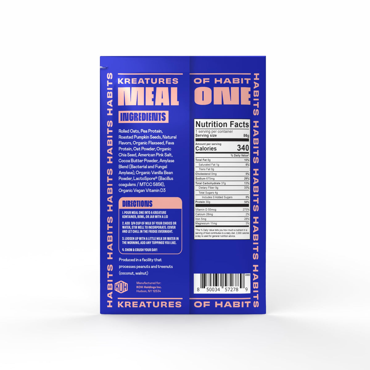 Kreatures of Habit Meal One vanilla shake with creamy texture for on-the-go nutrition.