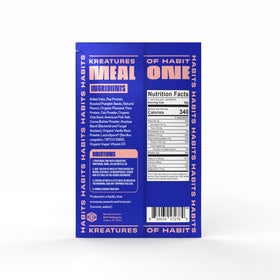 Kreatures of Habit Meal One vanilla shake with creamy texture for on-the-go nutrition.