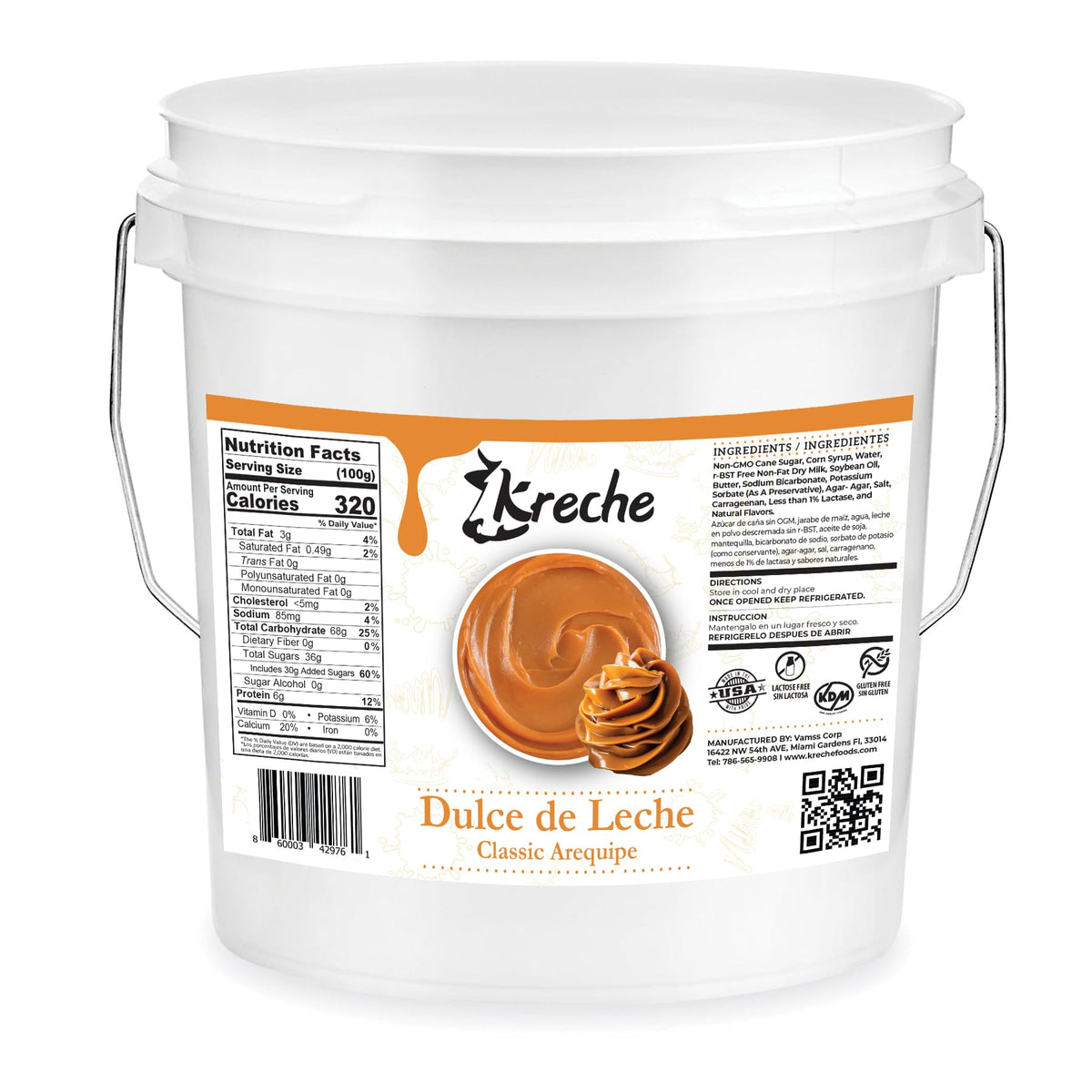 Kreche Dulce de Leche jar close-up showing creamy caramel texture for baking.
