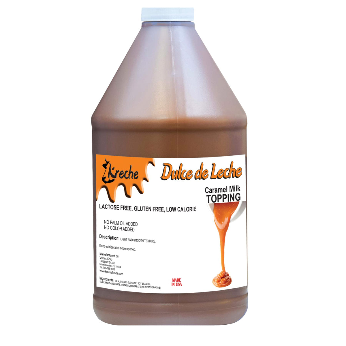 Kreche Dulce de Leche topping jar pouring over ice cream for a creamy caramel finish