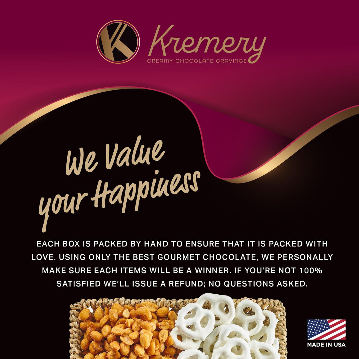 Kremery branded gift box packaging, sturdy and freshness-preserving.