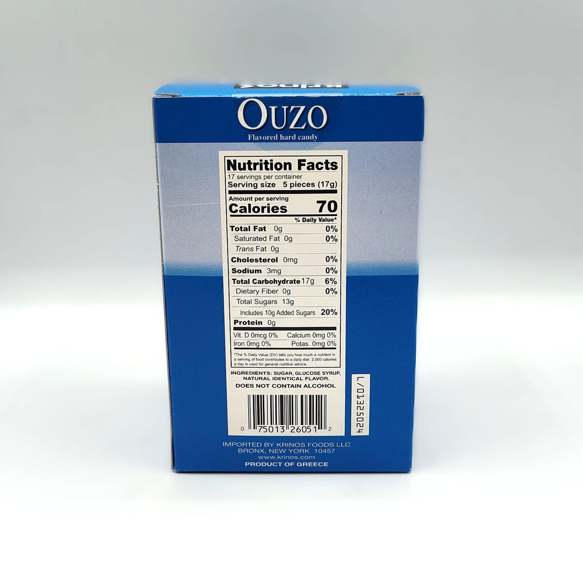 Krinos all-natural flavors label on package indicating clean ingredients