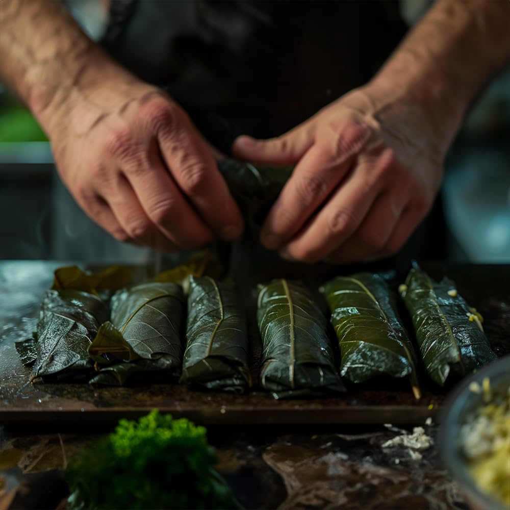 Krinos Grape Leaves packaging emphasizes global cuisine compatibility.