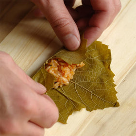 Krinos leaves on a platter illustrate vibrant color and versatility.