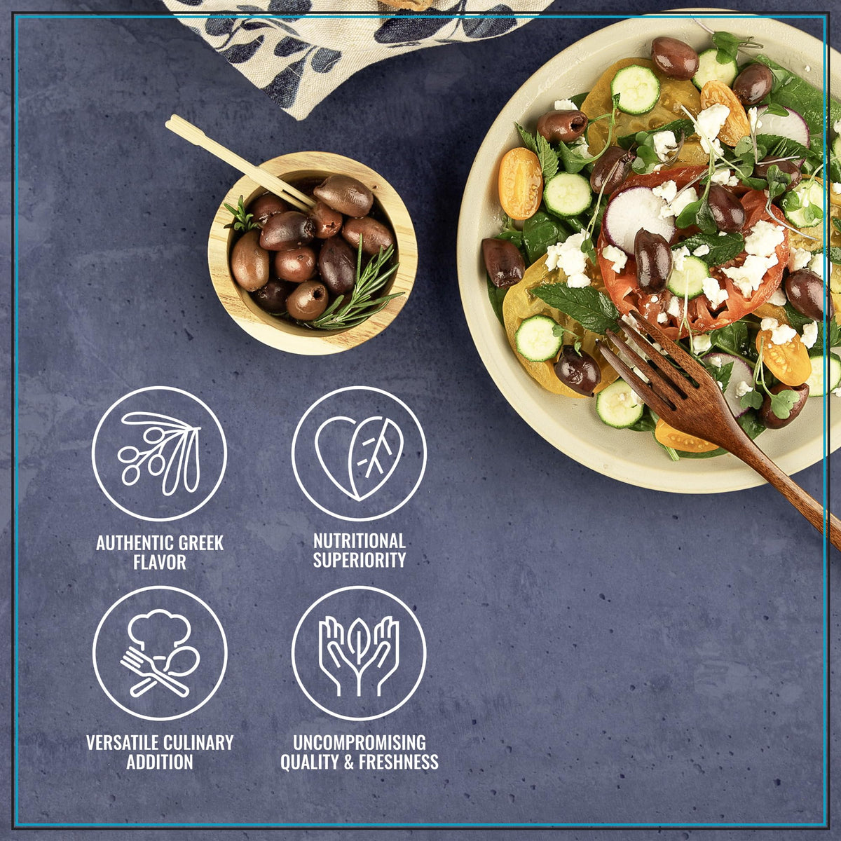 Krinos Kalamata olives on a meze platter for Mediterranean dining at home.