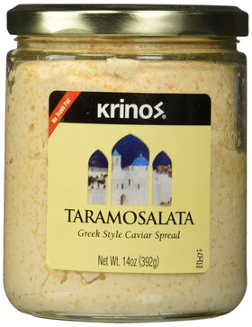 Krinos taramosalata jar front, Greek caviar spread ideal for mezze.