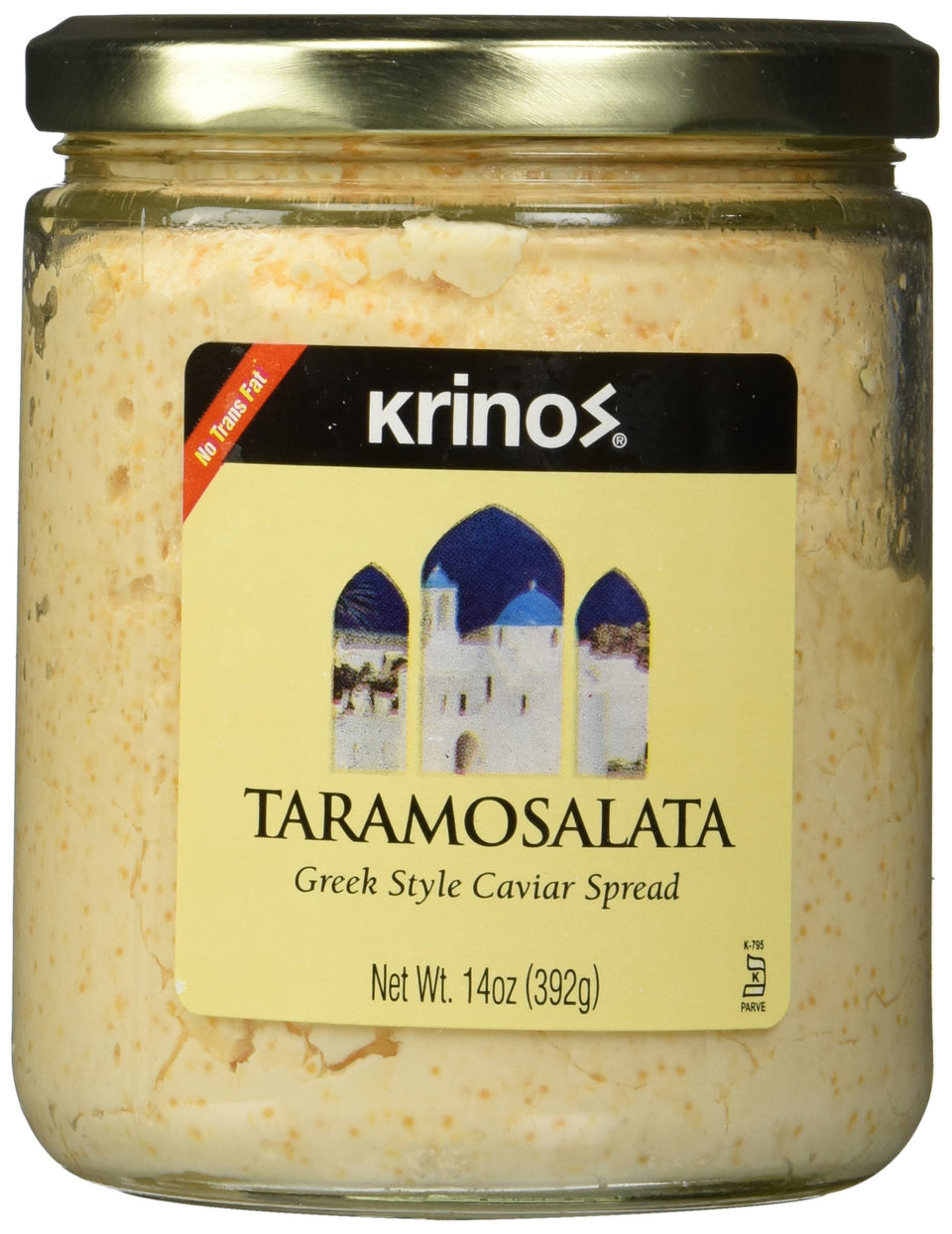 Krinos taramosalata jar front, Greek caviar spread ideal for mezze.