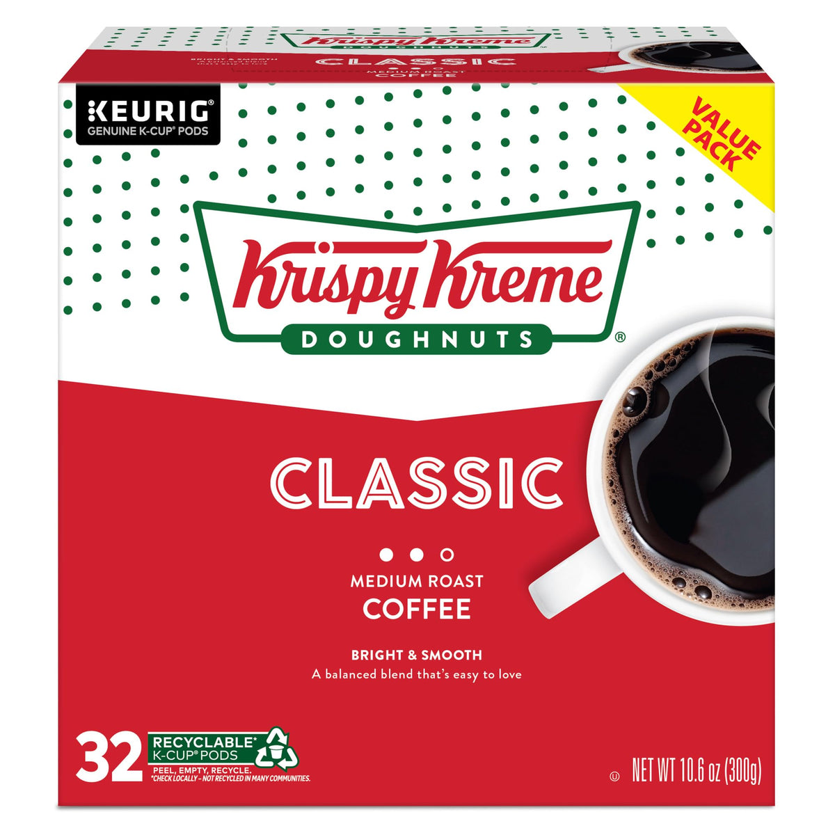 Morning scene with Krispy Kreme coffee and donuts ready to enjoy