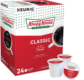 Krispy Kreme Classic coffee pod box shown for convenient single-serve brews.