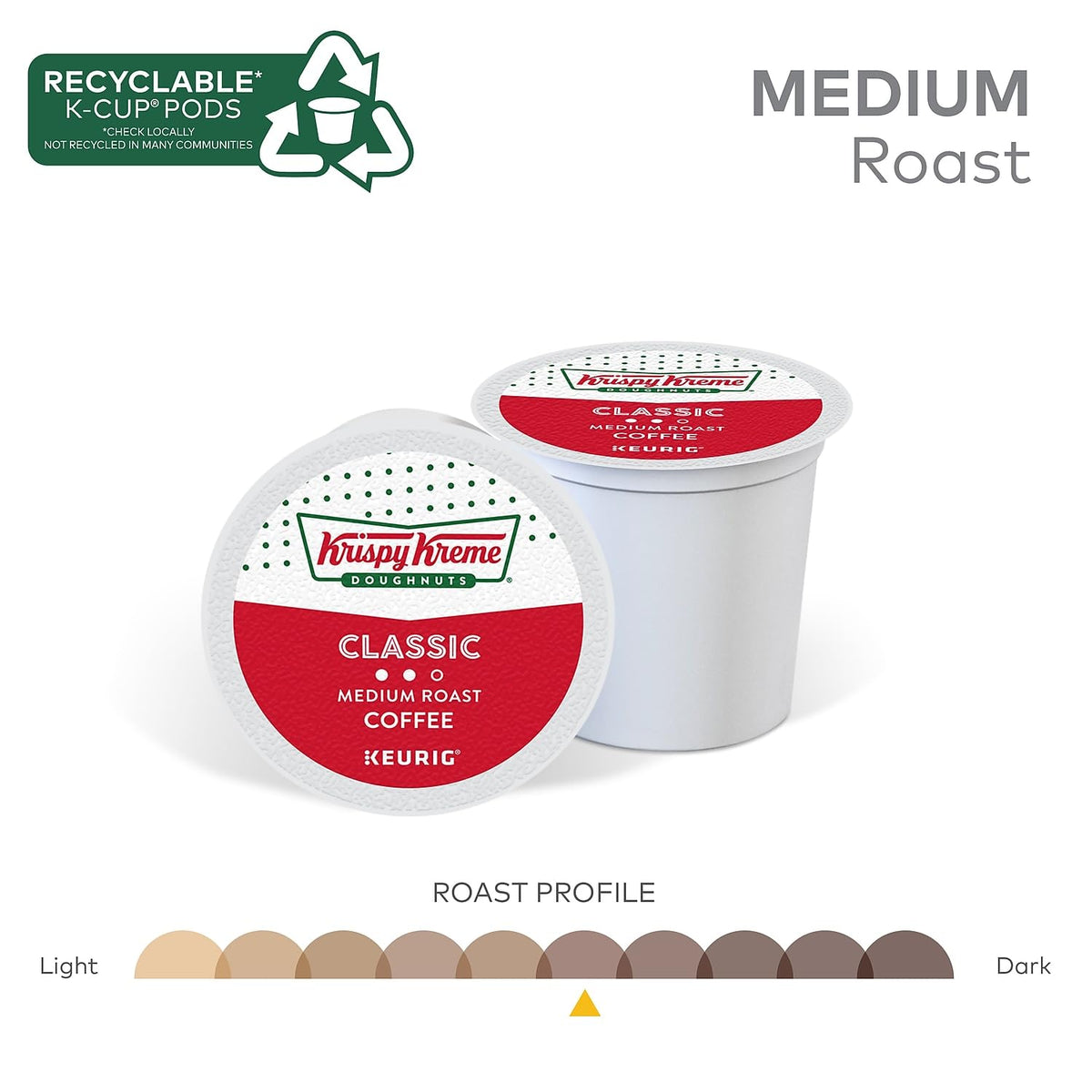 Krispy Kreme Classic coffee pod in a Keurig machine ready to brew.