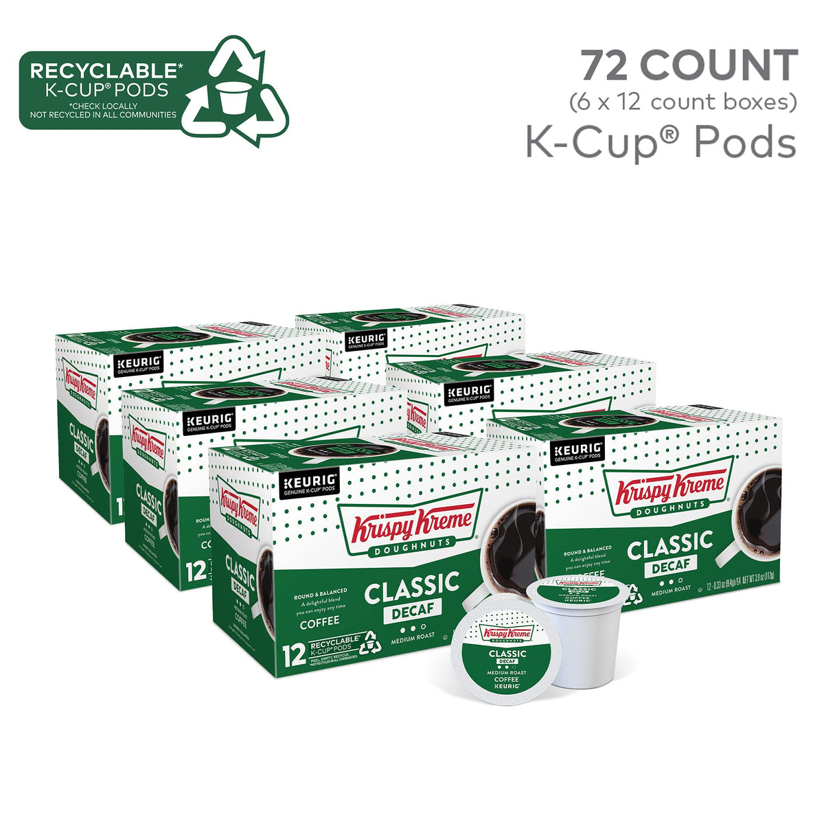 Brew-ready Krispy Kreme Decaf demonstrates smooth, medium roast flavor for Keurig.