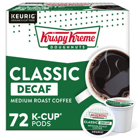 Krispy Kreme Classic Decaf pods packshot for quick, delicious mornings.