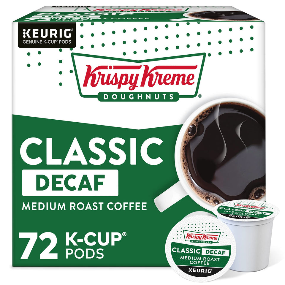 Krispy Kreme Classic Decaf pods packshot for quick, delicious mornings.