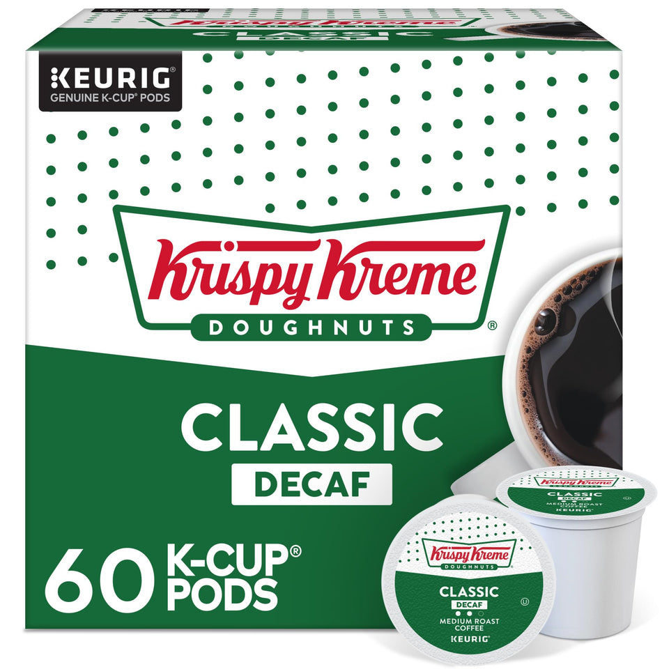 Krispy Kreme Classic Decaf K-Cup pack for Keurig brewers.