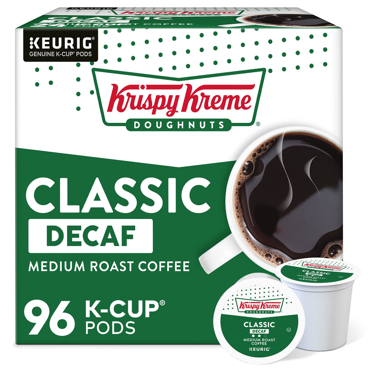 Krispy Kreme Classic Decaf pod front view for a smooth morning cup