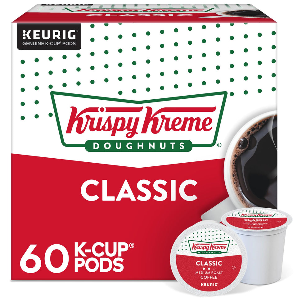 Krispy Kreme Classic Keurig pods box front, ready for your morning ritual.