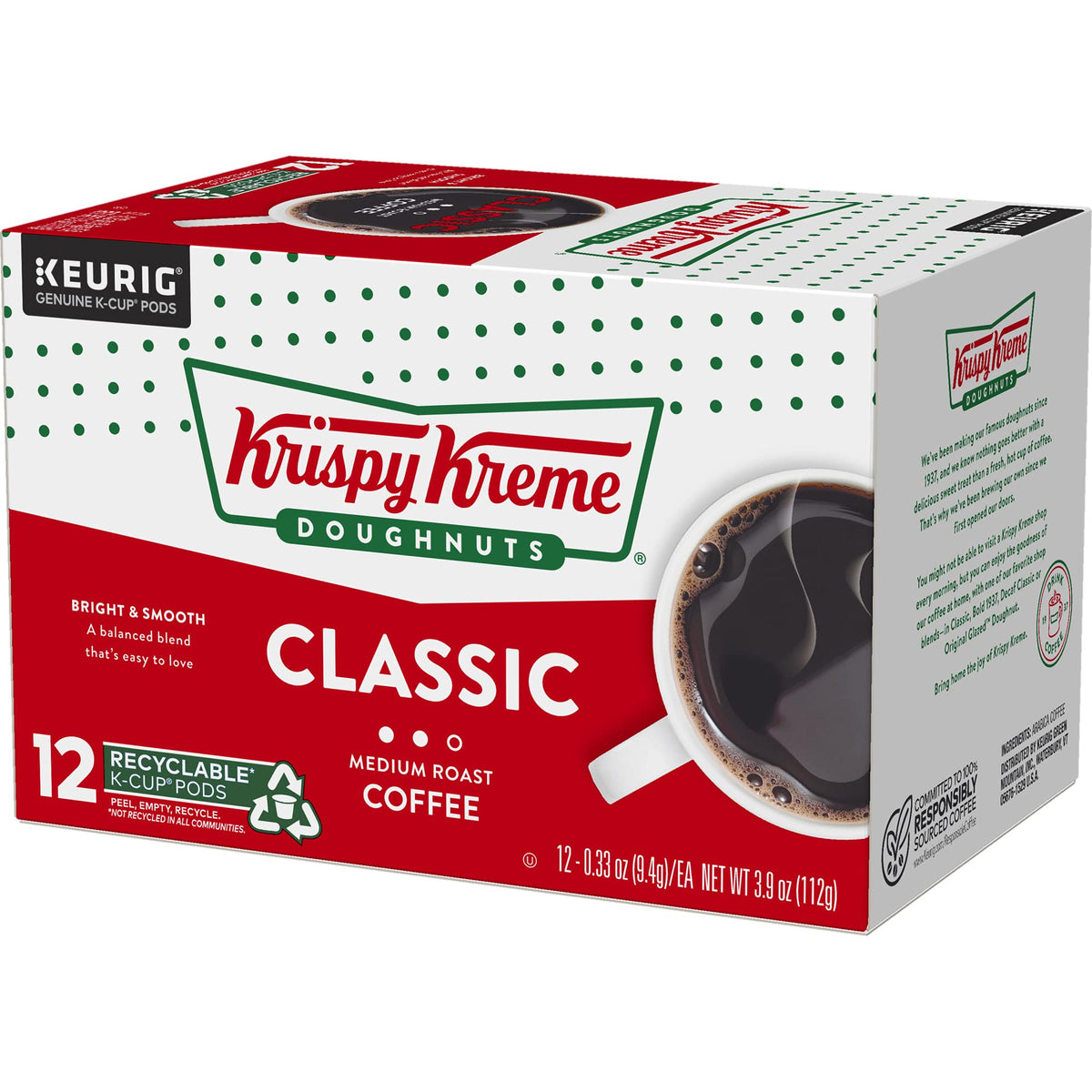 Krispy Kreme Classic Medium Roast pod close-up showing rich aroma