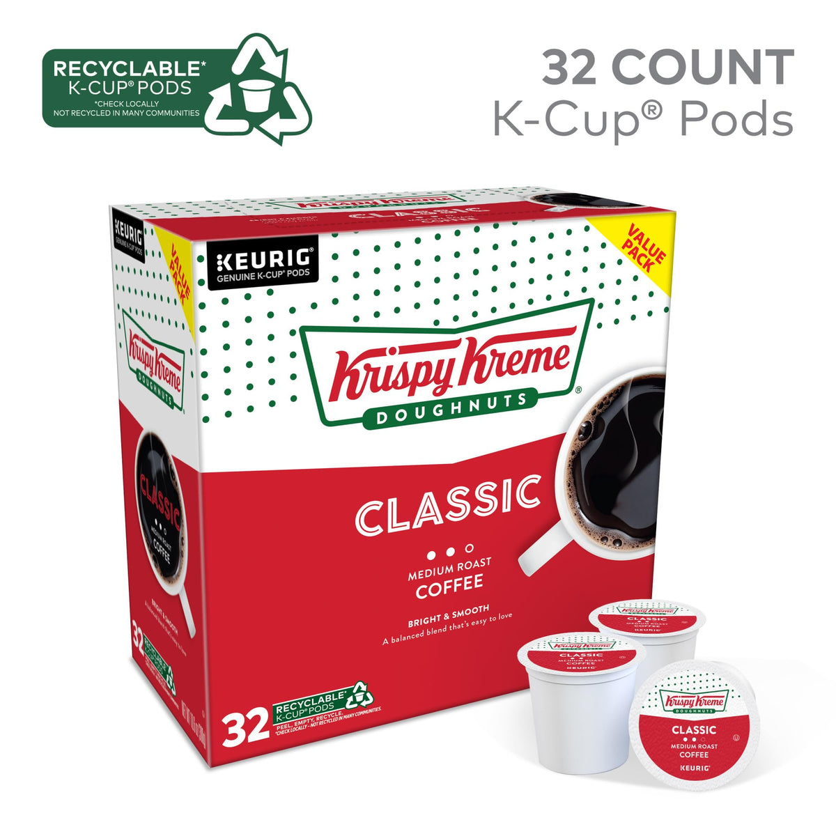 Closeup of Krispy Kreme Classic pod ready for simple Keurig brewing
