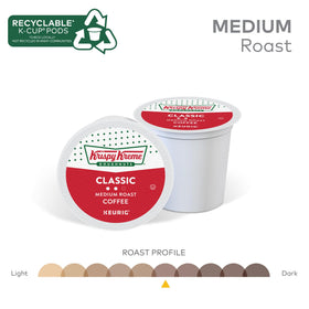 Krispy Kreme Classic coffee cup pouring, suggesting a doughnut pairing.