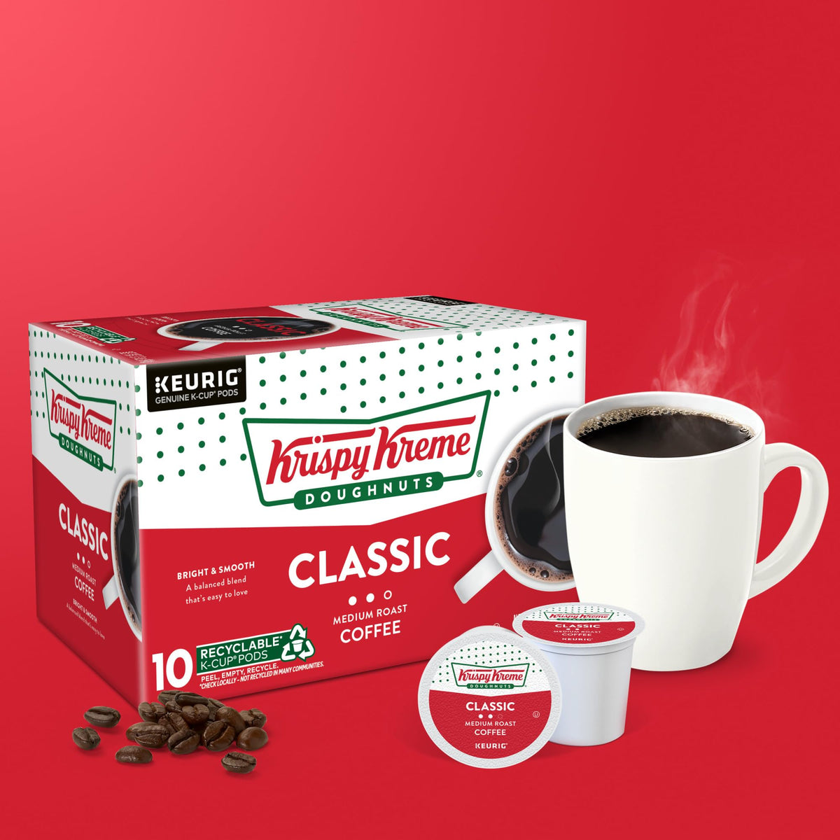 Krispy Kreme Keurig pods compatible with most single-serve machines.
