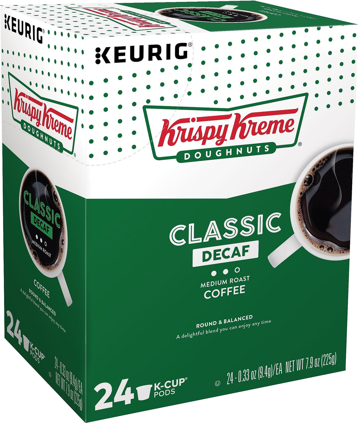 Krispy Kreme Decaf K-Cup air-tight container close-up preserves freshness and aroma