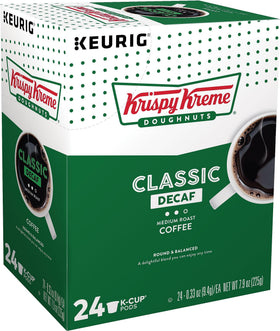 Krispy Kreme Decaf K-Cup air-tight container close-up preserves freshness and aroma