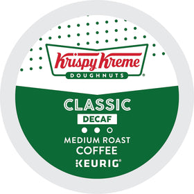 Krispy Kreme Decaf K-Cups inside container show convenient, ready-to-brew portions
