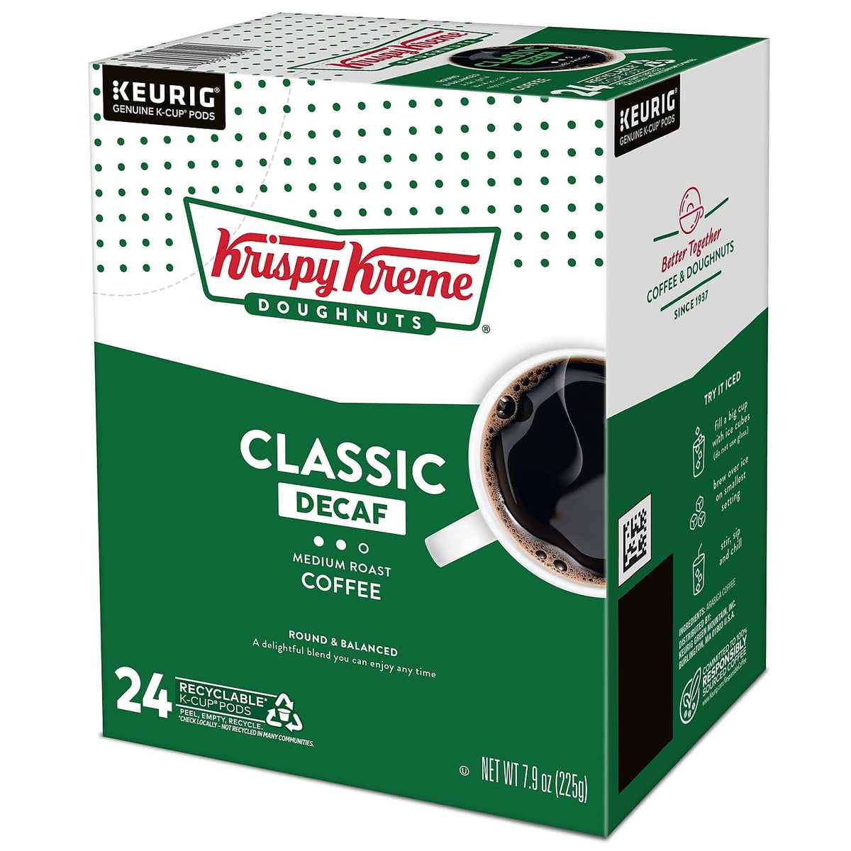 Krispy Kreme Decaf K-Cup steaming cup releases inviting aroma