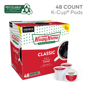 Krispy Kreme coffee cup steaming with aroma hints of fruit notes and a balanced finish