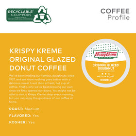 Close-up of Krispy Kreme Original Glazed glaze with rising coffee steam in a mug.