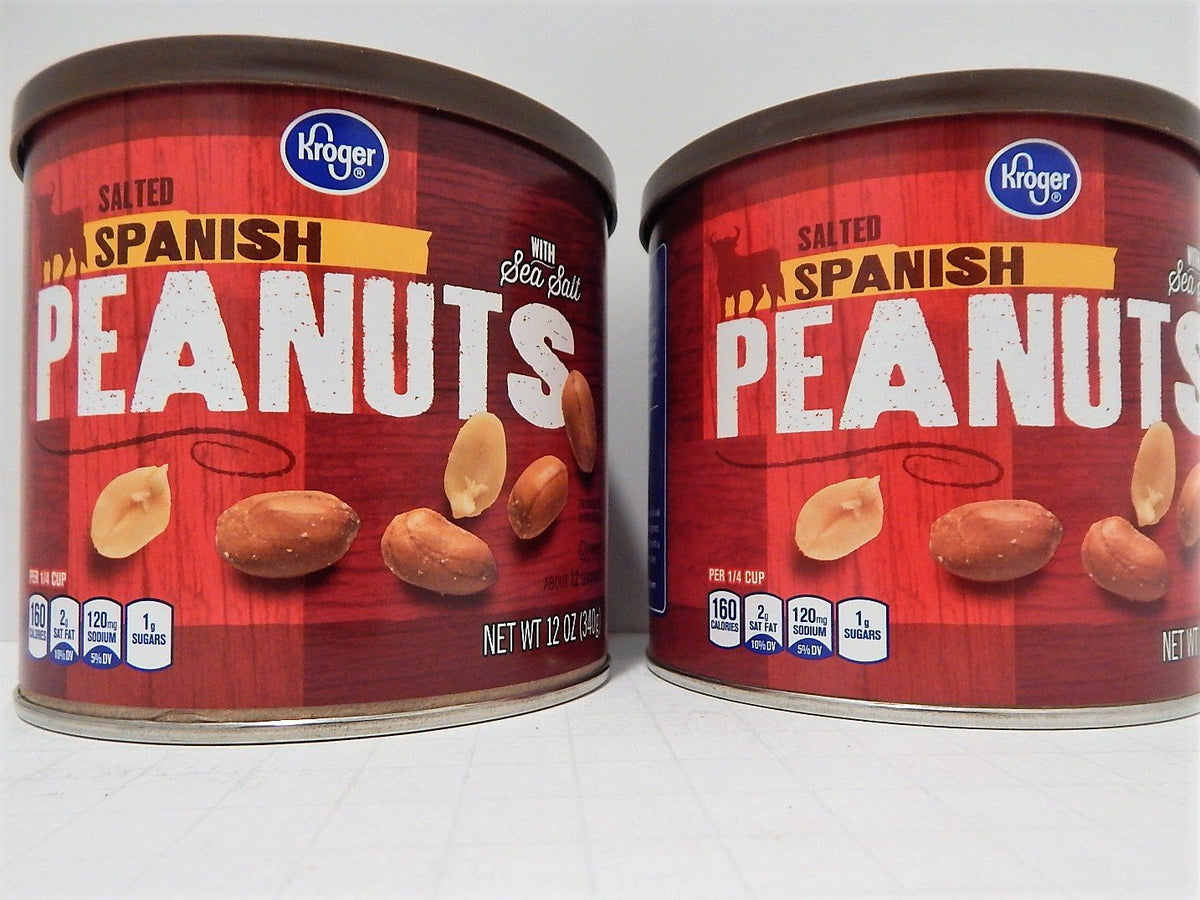 Kroger Salted Spanish Peanuts in a two-cans package, ideal for quick snacking.