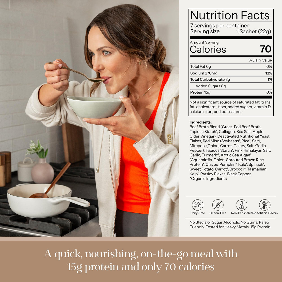 KROMA 24K serving scoop with bone broth powder for quick protein boost