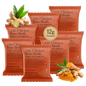 KROMA 24K chicken bone broth powder packaging highlighting organic ingredients