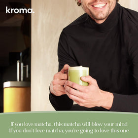 Kroma Beauty Matcha Latte cup with iced beverage, inviting refreshment.