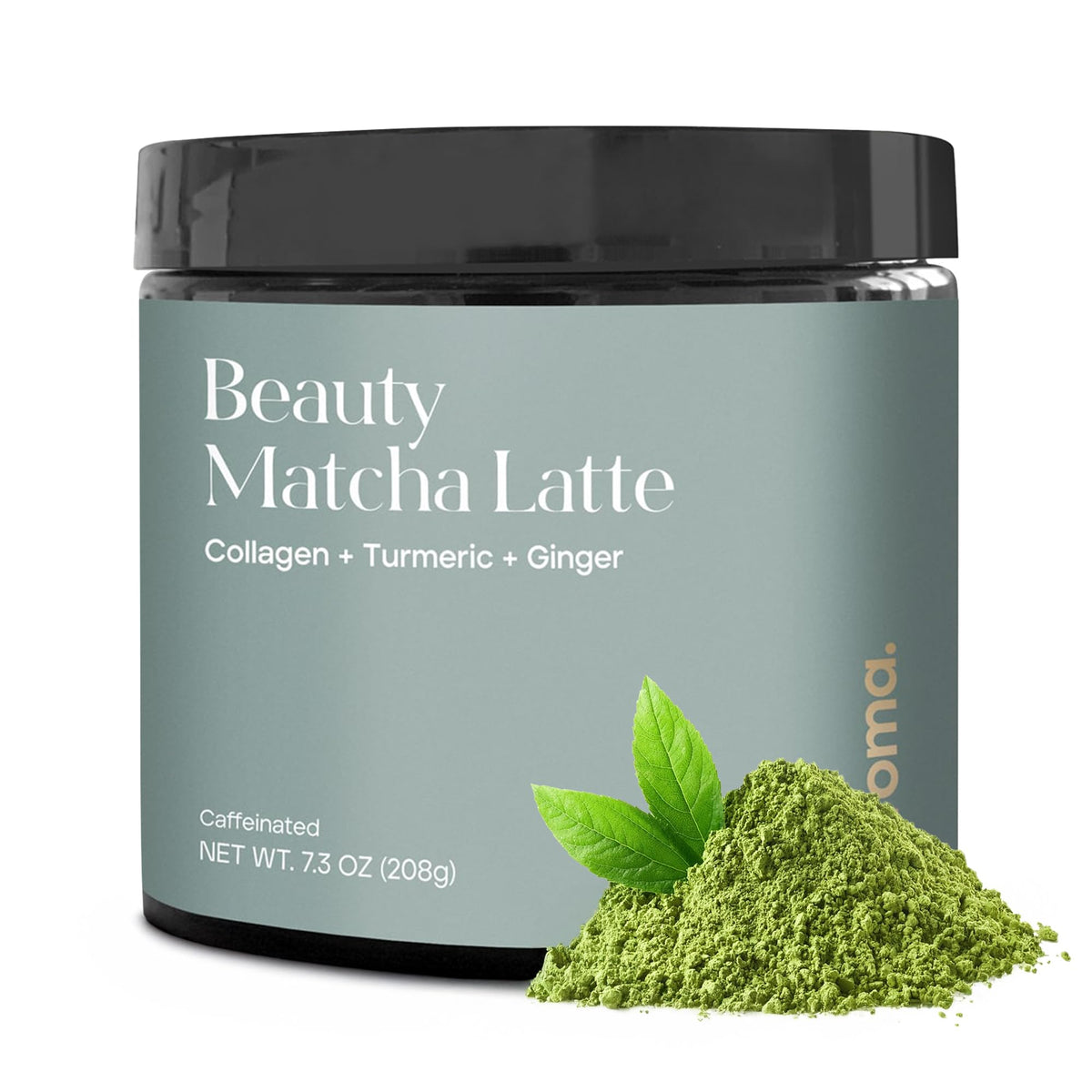 Kroma Beauty Matcha Latte jar label highlights ceremonial-grade matcha with collagen for radiant skin.