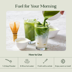Kroma Beauty Matcha Latte mug with steam, highlighting a creamy latte and warm notes.