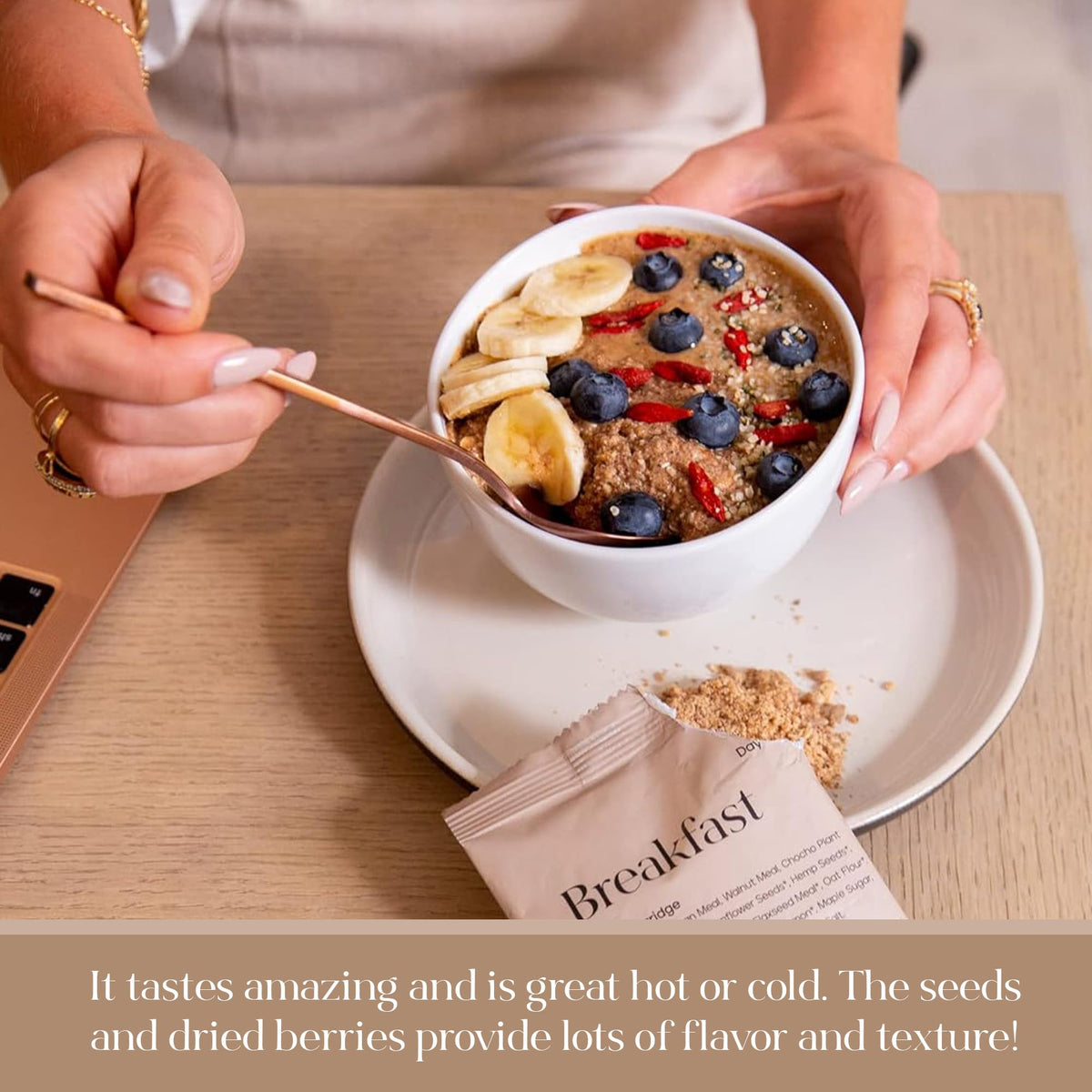 Fresh fruit topping on KROMA Super Porridge showcasing versatile breakfast