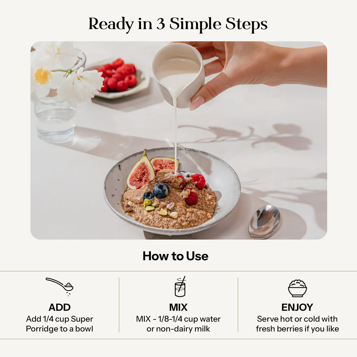 Spoon of KROMA Super Porridge ready to serve a wholesome morning meal