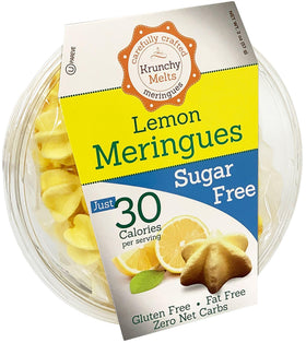 Krunchy Melts lemon meringue cookie close-up with light texture and 30 calories per serving