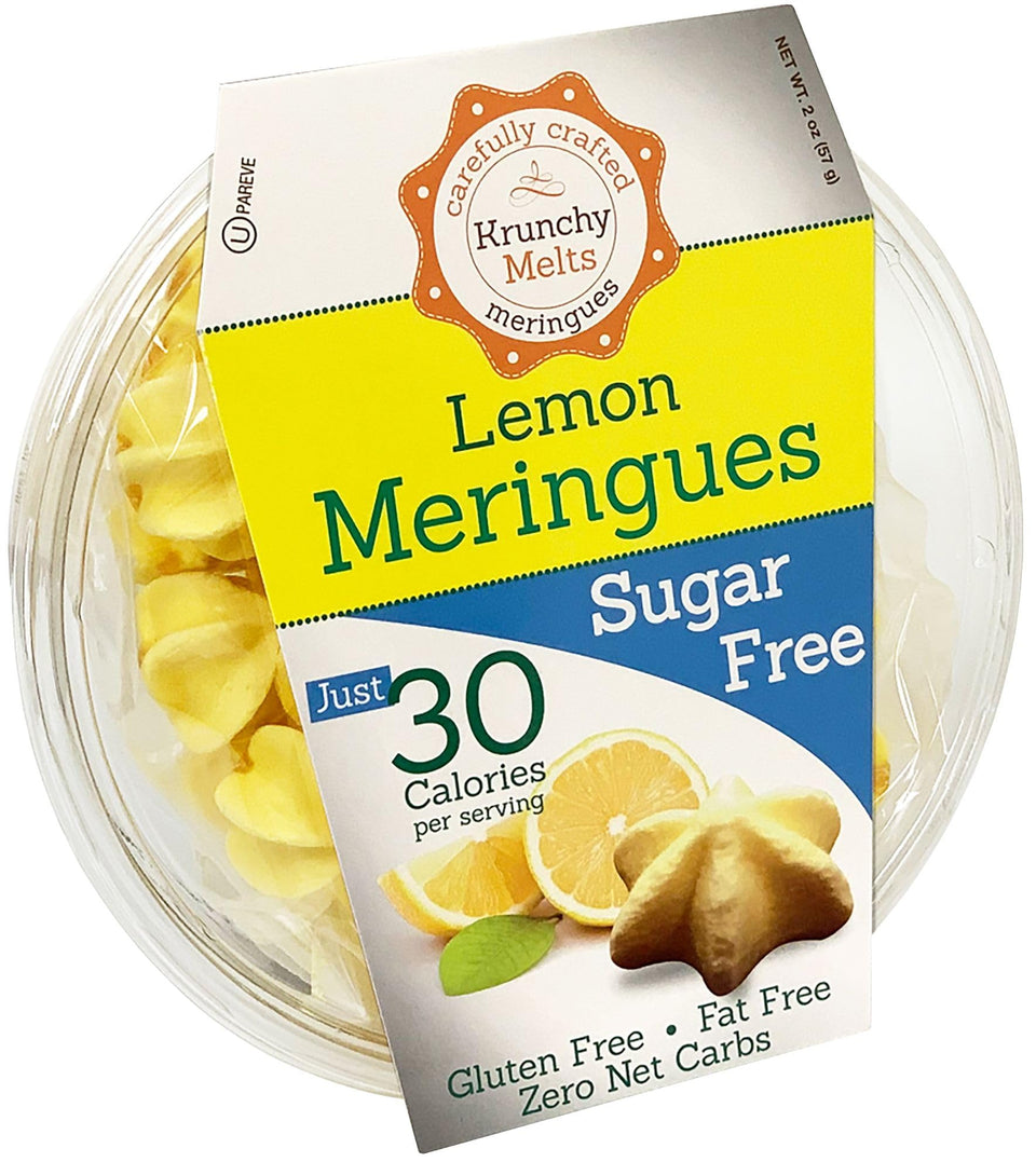 Krunchy Melts lemon meringue cookie close-up with light texture and 30 calories per serving