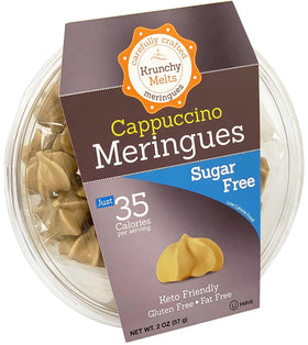 Krunchy Melts Original Sugar Free Meringue Cookies packaging for on-the-go snacking.